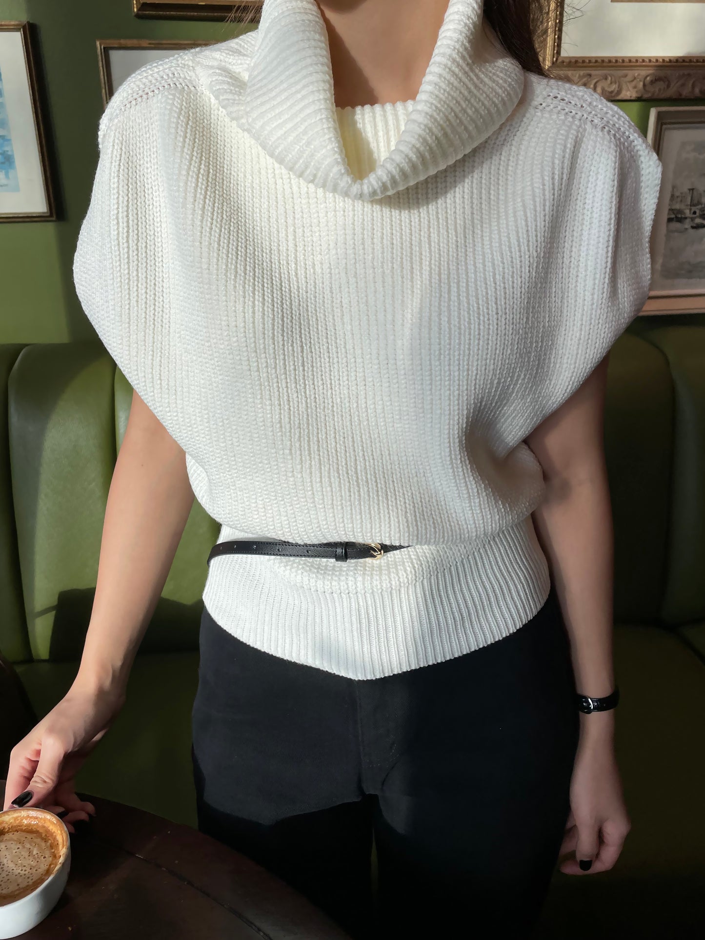 Short-sleeve Turtle-neck Knit Vest