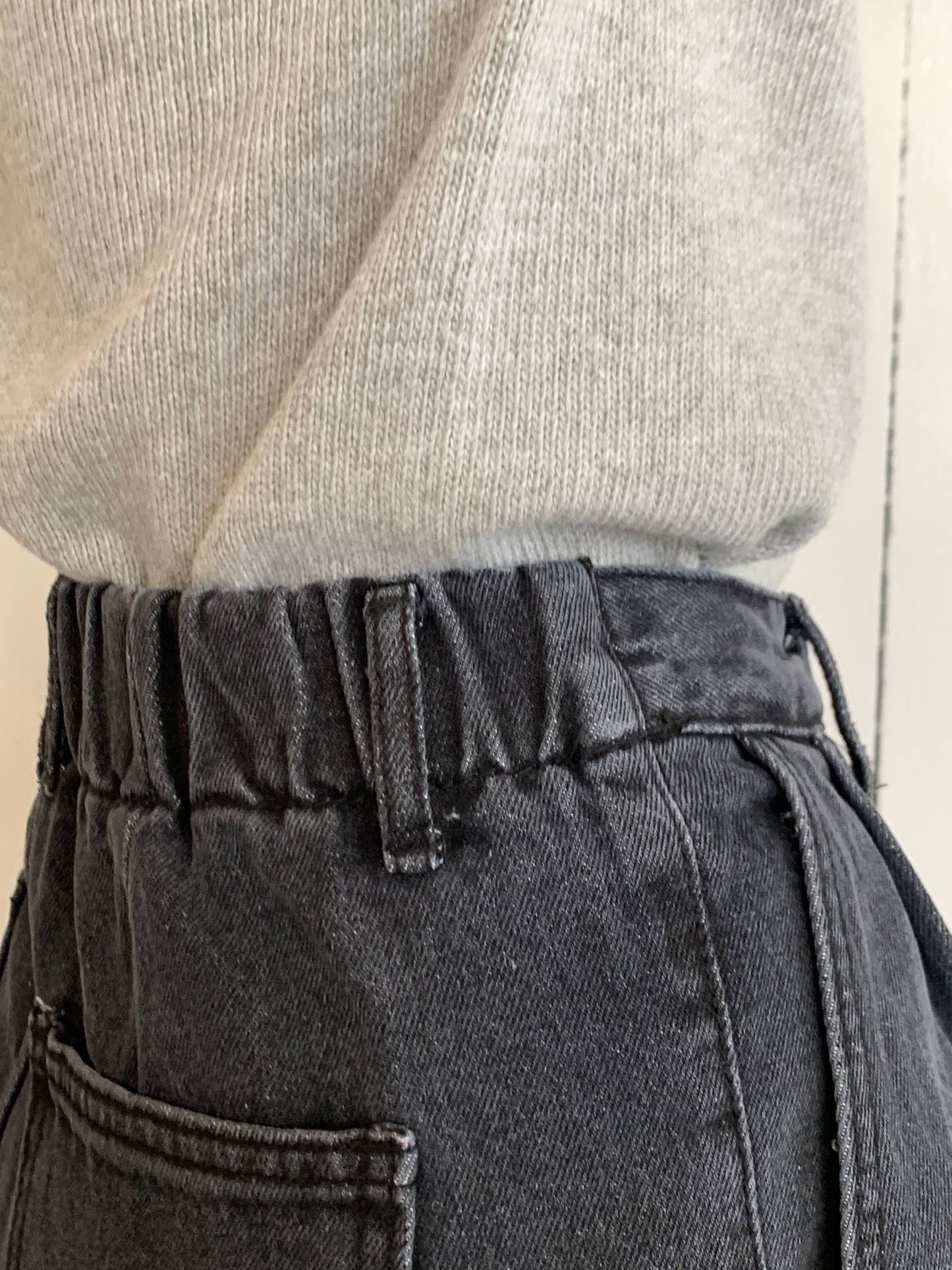 (3 color / S-XL ) Pin-tuck Wide Denim Pants (banding) (pre-order)